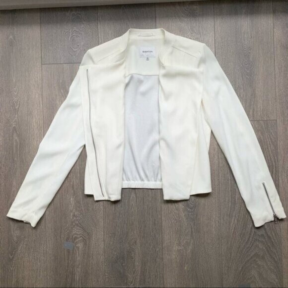 Aritzia Babaton Dominic Moto Blazer Jacket Zip Up Shoulder pads Ivory Ecru 2 - Picture 11 of 16